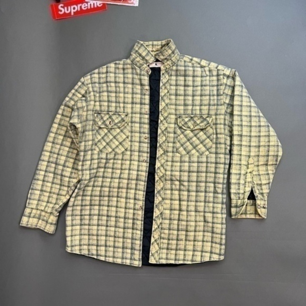 Vintage 90s Thrashed Quilted Flannel Button Long Sleeve Shirt 🍋🫐